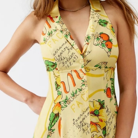 URBAN OUTFITTERS UO WILLOW MIDI SLEVELESS COLLARD DRESS FLORAL YELLOW ORANGE MED - Picture 3 of 8